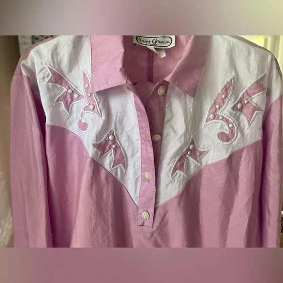 VINTAGE Rare St. Germain Retro 80s Swishy Pink & White Tracksuit Set Size Medium - Picture 3 of 12